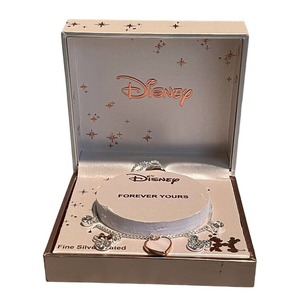(SOLD)Disney Minnie Mickey Mouse Forever Yours Charm Pendant Fine Silver Brace - Picture 2 of 8
